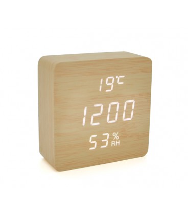 Электронные часы VST-872S Wooden (Yellow), с датчиком температуры и влажности, будильник, питание от кабеля USB, White Light