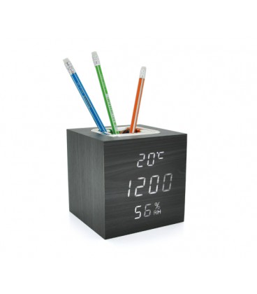 Электронные часы VST-878S Wooden (Black), с датчиком температуры и влажности, будильник, питание от кабеля USB, White Light