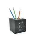 Электронные часы VST-878S Wooden (Black), с датчиком температуры и влажности, будильник, питание от кабеля USB, White Light