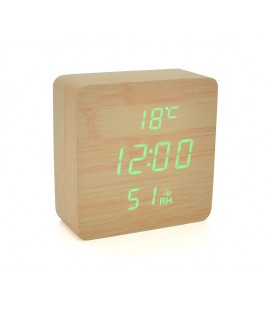 Электронные часы VST-872S Wooden (Yellow), с датчиком температуры и влажности, будильник, питание от кабеля USB, Green Light