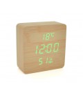 Электронные часы VST-872S Wooden (Yellow), с датчиком температуры и влажности, будильник, питание от кабеля USB, Green Light