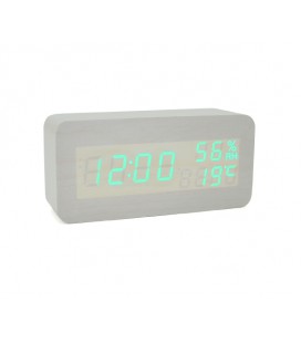 Электронные часы VST-862S Wooden (White), с датчиком температуры и влажности, будильник, питание от кабеля USB, Green Light