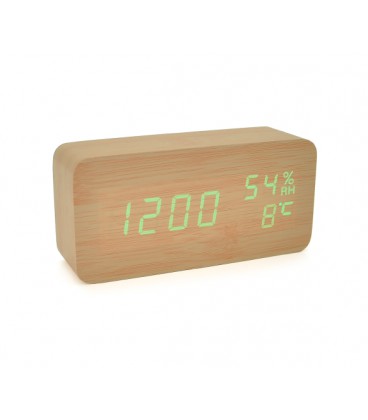 Электронные часы VST-862S Wooden (Green), с датчиком температуры и влажности, будильник, питание от кабеля USB, Green Light