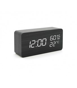 Электронные часы VST-862S Wooden (Black), с датчиком температуры и влажности, будильник, питание от кабеля USB, White Light