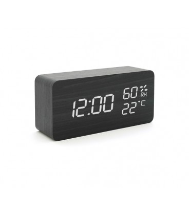 Электронные часы VST-862S Wooden (Black), с датчиком температуры и влажности, будильник, питание от кабеля USB, White Light