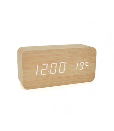 Электронные часы VST-862 Wooden (Yellow), с датчиком температуры, будильник, питание от кабеля USB, White Light