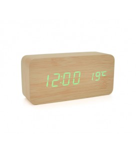 Электронные часы VST-862 Wooden (Yellow), с датчиком температуры, будильник, питание от кабеля USB, Green Light