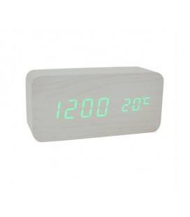 Электронные часы VST-862 Wooden (White), с датчиком температуры, будильник, питание от кабеля USB, Green Light