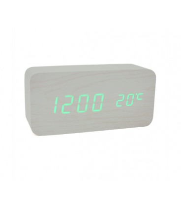 Электронные часы VST-862 Wooden (White), с датчиком температуры, будильник, питание от кабеля USB, Green Light