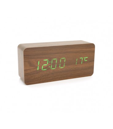 Электронные часы VST-862 Wooden (Brown), с датчиком температуры, будильник, питание от кабеля USB, Green Light