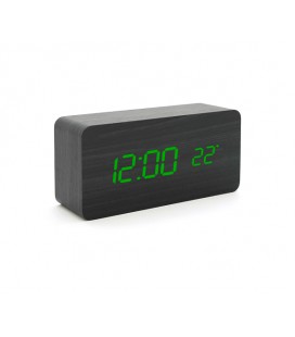 Электронные часы VST-862 Wooden (Black), с датчиком температуры, будильник, питание от кабеля USB, Green Light