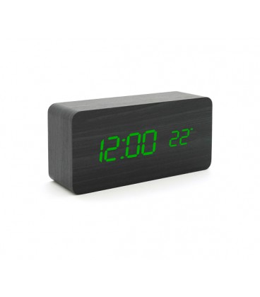 Электронные часы VST-862 Wooden (Black), с датчиком температуры, будильник, питание от кабеля USB, Green Light