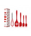 Кухонный набор 5 предметов, венчик, 3 лопатки, кисть, Red