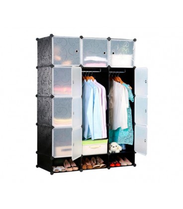 Шкаф для вещей и обуви пластиковый MP312-62A, 110х37х165см, Black, Box