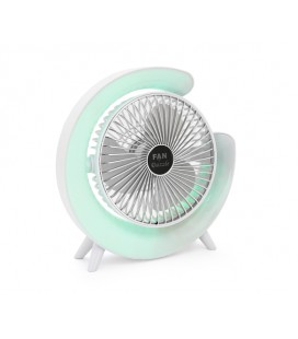 Портативный настольный вентилятор YT-1713, R-160mm, 3 режима скорости+5 режимов подсветки, встроенный аккум, Mix Color, Box