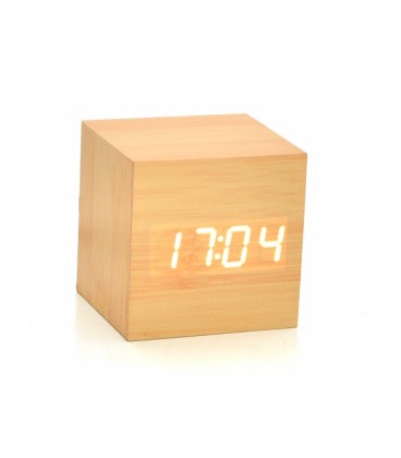 Электронные квадратные часы с будильником, деревянные, бежевые