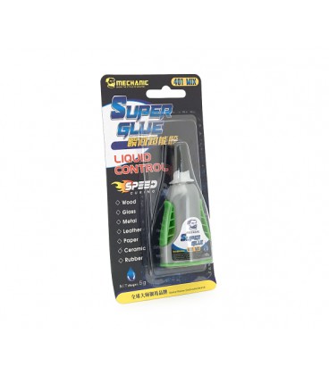Клей MECHANIC 401MIX, цианоакрилатный, однокомпонентный, термостойкий, быстрой полимеризации клей с низкой вязкостью, 5g, блисте