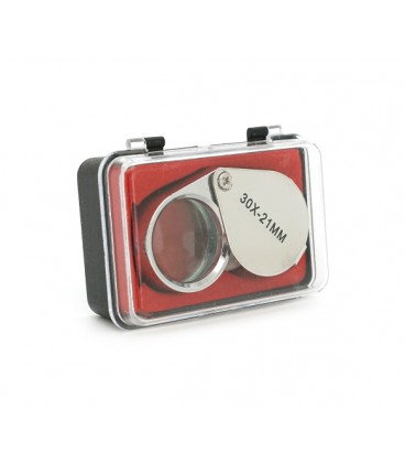 Лупа ручная 1152 30X-21mm, складная (брелок), металл-стекло, пластиковая коробка. 60*24*18mm.