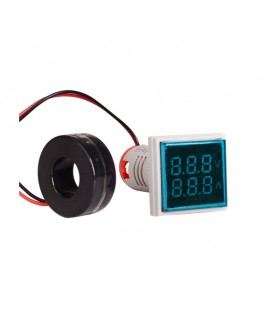 Светодиодный цифровой вольтметр-амперметр переменного тока ST17VA, 60-500V, 0-100A, Blue, 28х51х20 mm