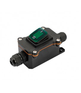 Переключатель наружного монтажа, зеленая кнопка, двухсторонний вывод, IP65, 12-24V, Black