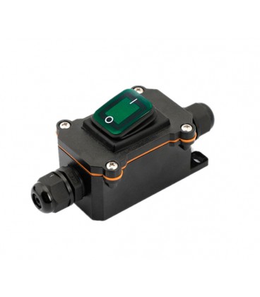 Переключатель наружного монтажа, зеленая кнопка, двухсторонний вывод, IP65, 12-24V, Black