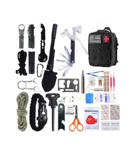 Туристическая сумка с набором для выживания, 35 предметов, пылевлагонепроницаемая, на змейке, (ножницы,лопатка,топорик.фонарик, 