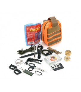 Туристическая сумка с набором для выживания, 20 предметов, пылевлагонепроницаемая, на змейке, (ножницы,карабины,фонарик,компас,л