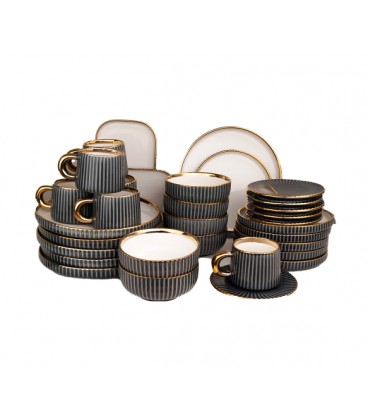 Чайный сервиз на 6 персон, прямоуголный разнос х 2шт., чашка с блюдцем х 6шт., пиала х 6 шт., десертная тарелка х 6 шт.