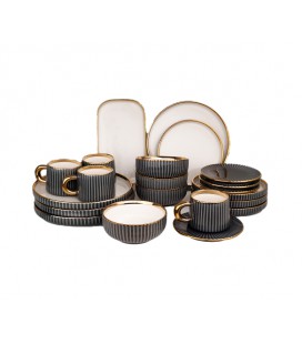 Чайный сервиз на 4-е персоны, прямоуголный разнос х 1шт., чашка с блюдцем х 4шт., пиала х4 шт., десертная тарелка х 4 шт.