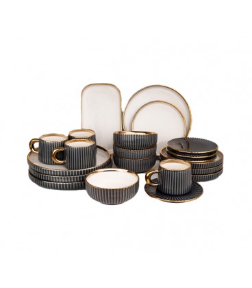 Чайный сервиз на 4-е персоны, прямоуголный разнос х 1шт., чашка с блюдцем х 4шт., пиала х4 шт., десертная тарелка х 4 шт.