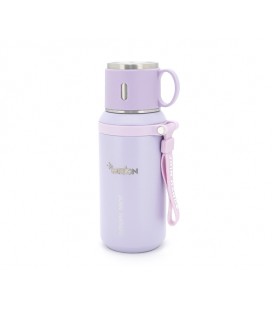 Термос для чая Merlion из нержавеющей стали, с ситечком, чашкой и ручкой для переноски, объем 600 мл., фиолетовый