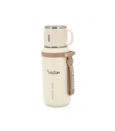 Термос для чая Merlion из нержавеющей стали, с ситечком, чашкой и ручкой для переноски, объем 600 мл., белый