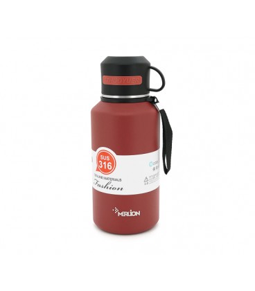 Термос Merlion из нержавеющей стали, с чашкой в чехле и ручкой для переноски, объем 1200 мл., бардовый