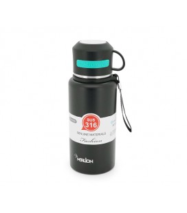 Термос Merlion из нержавеющей стали, с чашкой в чехле и ручкой для переноски, объем 800 мл., черный