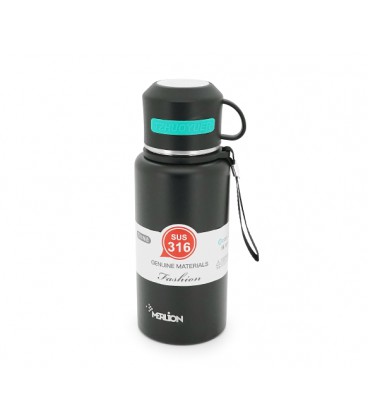 Термос Merlion из нержавеющей стали, с чашкой в чехле и ручкой для переноски, объем 800 мл., черный