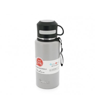 Термос Merlion из нержавеющей стали, с чашкой в чехле и ручкой для переноски, объем 800 мл., серый