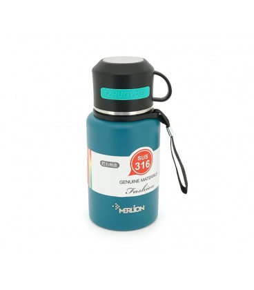 Термос Merlion из нержавеющей стали, с чашкой в чехле и ручкой для переноски, объем 600 мл., синий