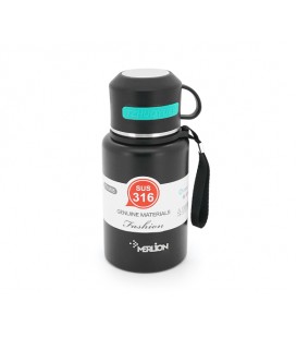 Термос Merlion из нержавеющей стали, с чашкой в чехле и ручкой для переноски, объем 600 мл., черный