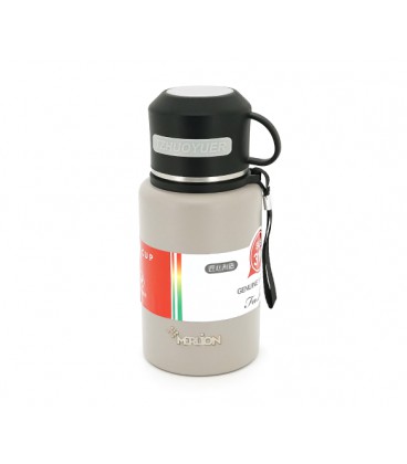 Термос Merlion из нержавеющей стали, с чашкой в чехле и ручкой для переноски, объем 600 мл., серый