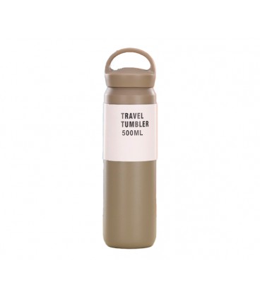 Спортивная термобутылка Merlion, объем 500 мл., двойная крышка с ручкой, колба из нержавеющей стали, серая