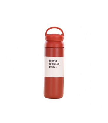 Спортивная термобутылка Merlion, объем 500 мл., двойная крышка с ручкой, колба из нержавеющей стали, красная