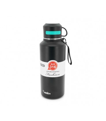 Термос Merlion из нержавеющей стали, с чашкой в чехле и ручкой для переноски, объем 1500 мл., черный