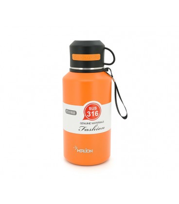 Термос Merlion из нержавеющей стали, с чашкой в чехле и ручкой для переноски, объем 1200 мл., оранжевый