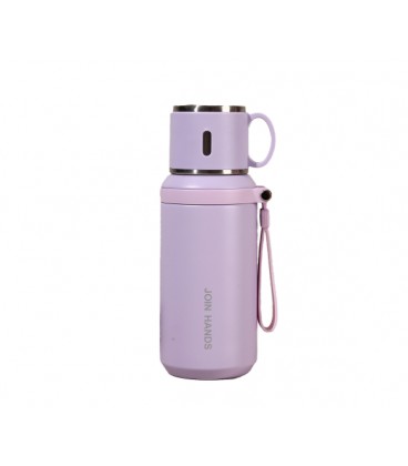Термос для чая Merlion из нержавеющей стали, с чашкой и ручкой для переноски, объем 600 мл., фиолетовый