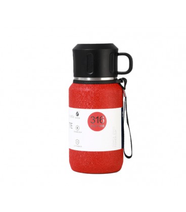 Термос Merlion из нержавеющей стали, с чашкой и ручкой для переноски, объем 800 мл., красный