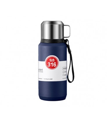 Термос Merlion из нержавеющей стали, с чашкой и ручкой для переноски, объем 800 мл., синий