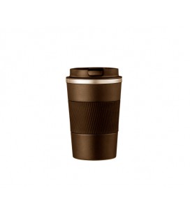 Термокружка Merlion из нержавеющей стали, объем 380 мл., коричневый, с силиконовым чехлом и откидной крышкой