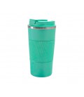 Термокружка Merlion из нержавеющей стали, объем 510 мл., светло-зеленый, с силиконовым чехлом и откидной крышкой