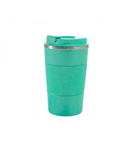 Термокружка Merlion из нержавеющей стали, объем 380 мл., светло-зеленый, с силиконовым чехлом и откидной крышкой
