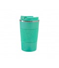 Термокружка Merlion из нержавеющей стали, объем 380 мл., светло-зеленый, с силиконовым чехлом и откидной крышкой